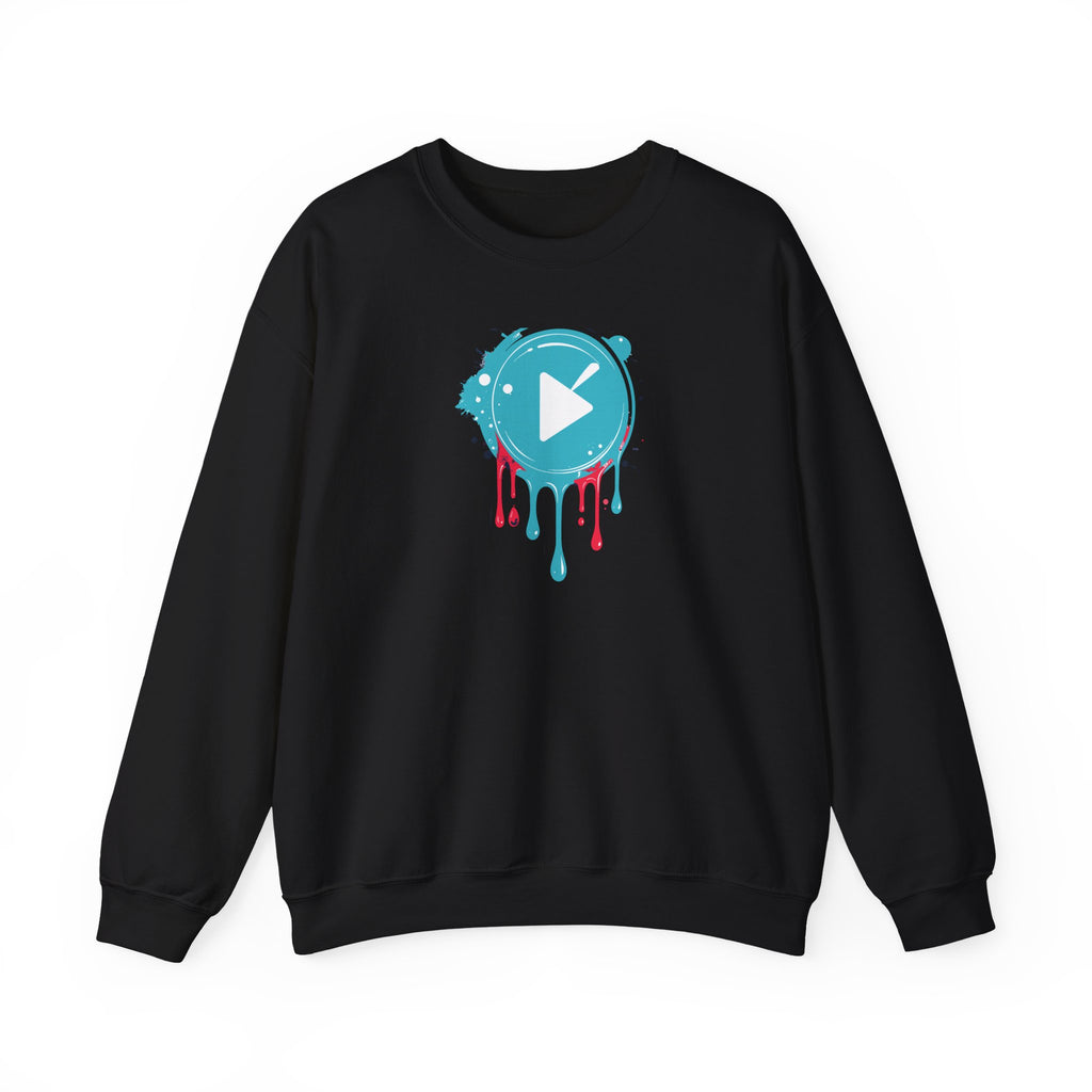 Colorful Play Button Paint Drip Crewneck Sweatshirt