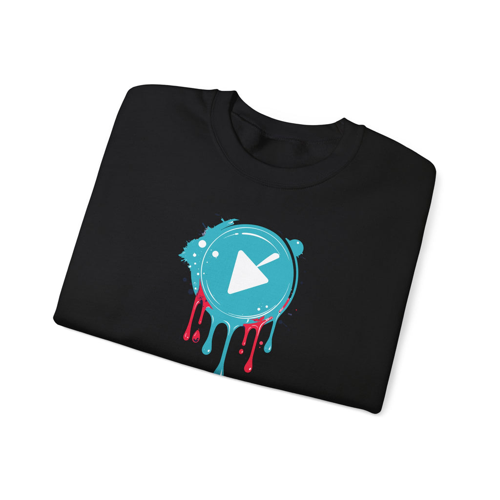 Colorful Play Button Paint Drip Crewneck Sweatshirt