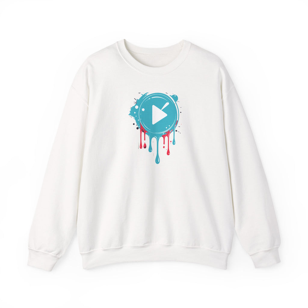 Colorful Play Button Paint Drip Crewneck Sweatshirt
