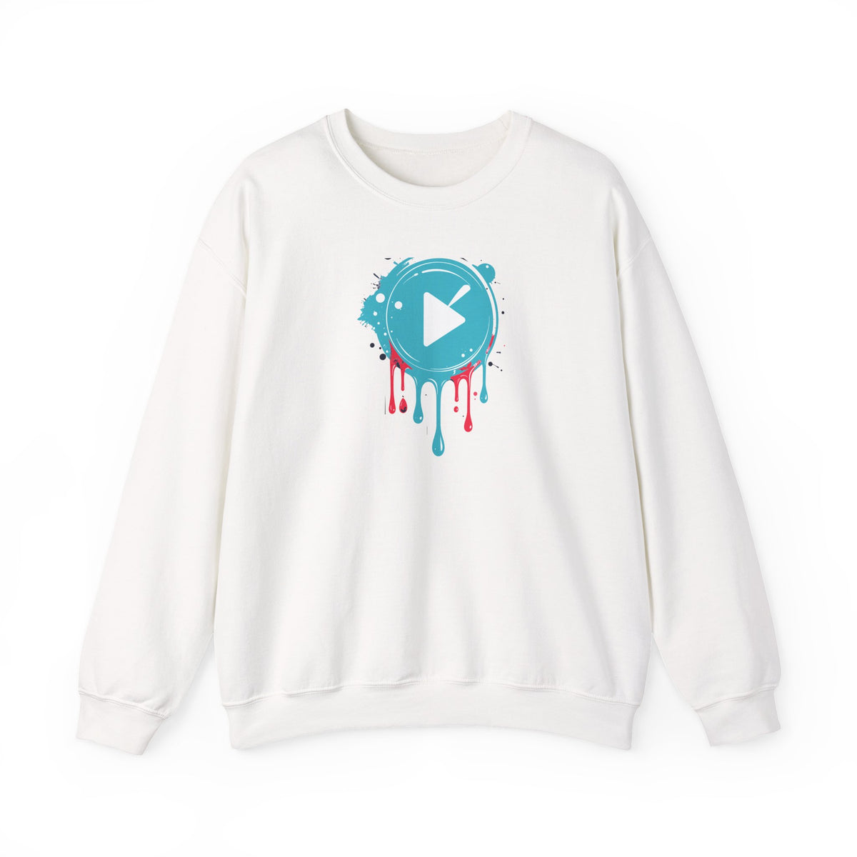 Colorful Play Button Paint Drip Crewneck Sweatshirt