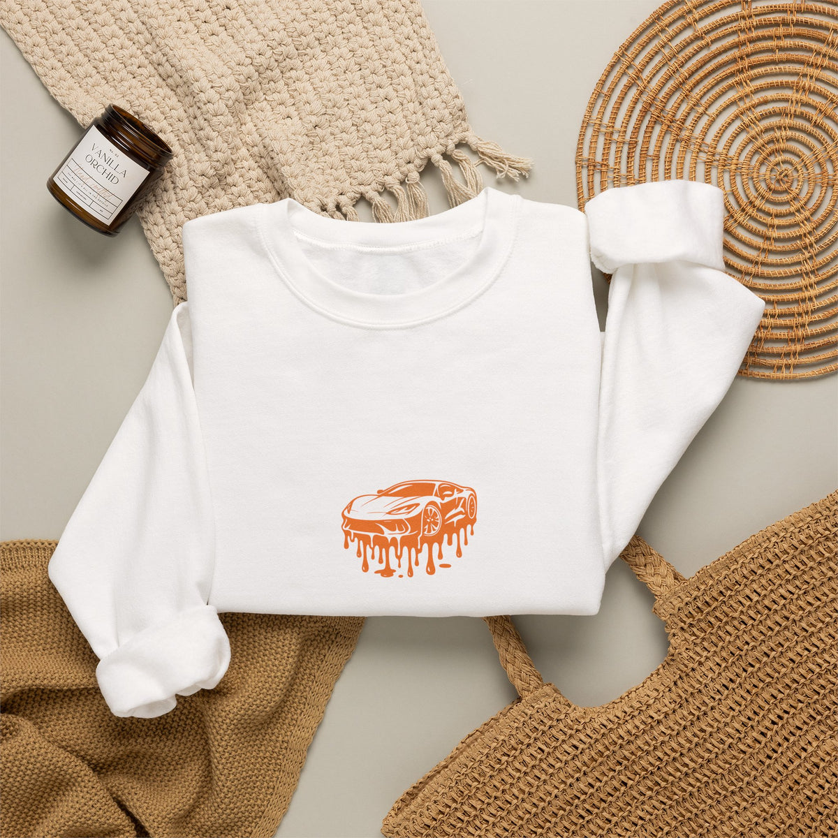 Retro Orange Dripping Mushroom Crewneck Sweatshirt
