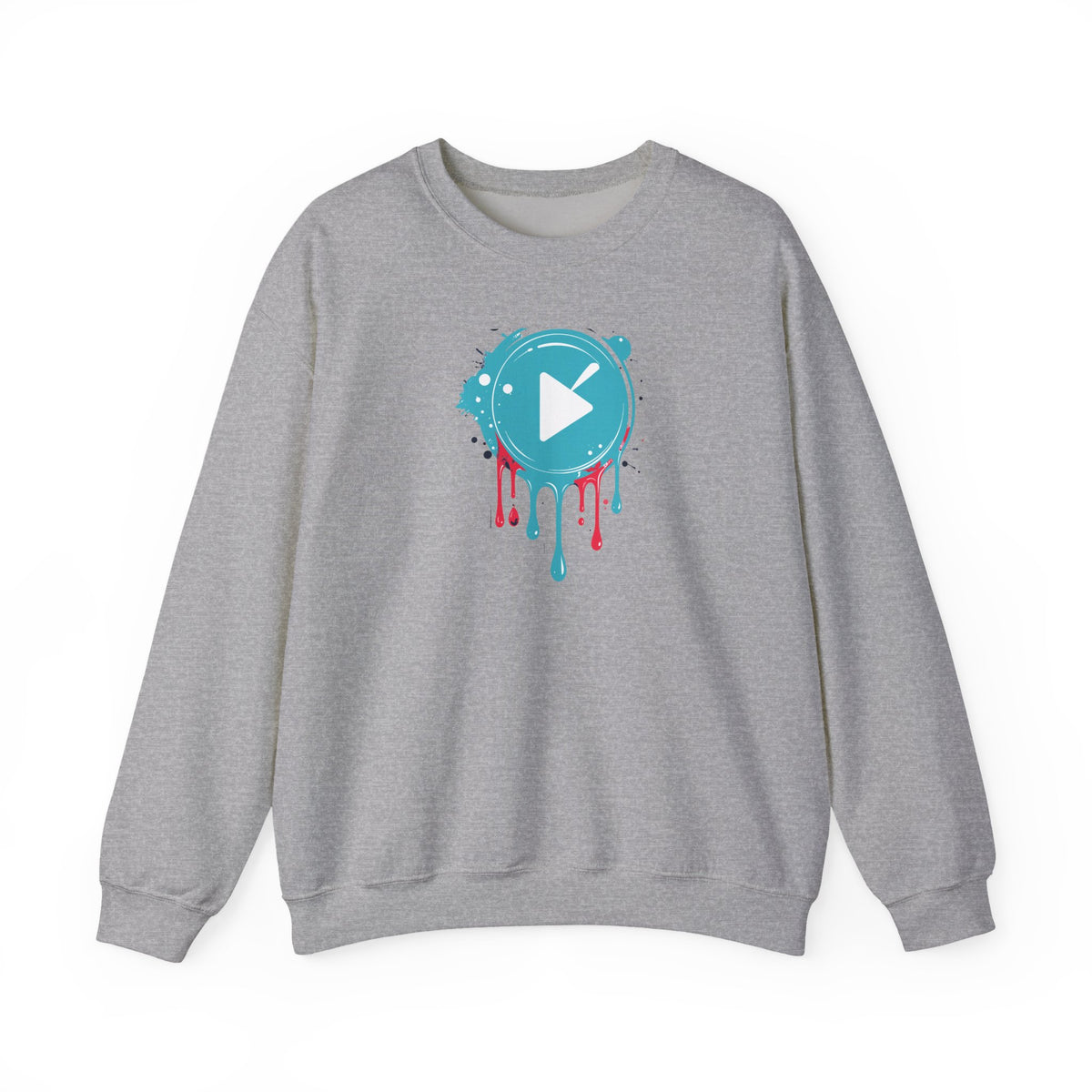 Colorful Play Button Paint Drip Crewneck Sweatshirt
