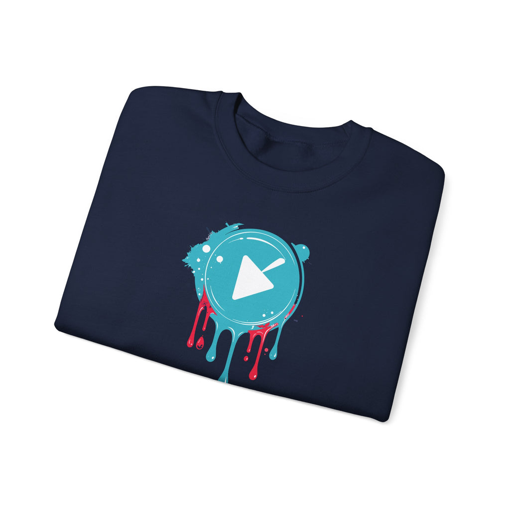 Colorful Play Button Paint Drip Crewneck Sweatshirt