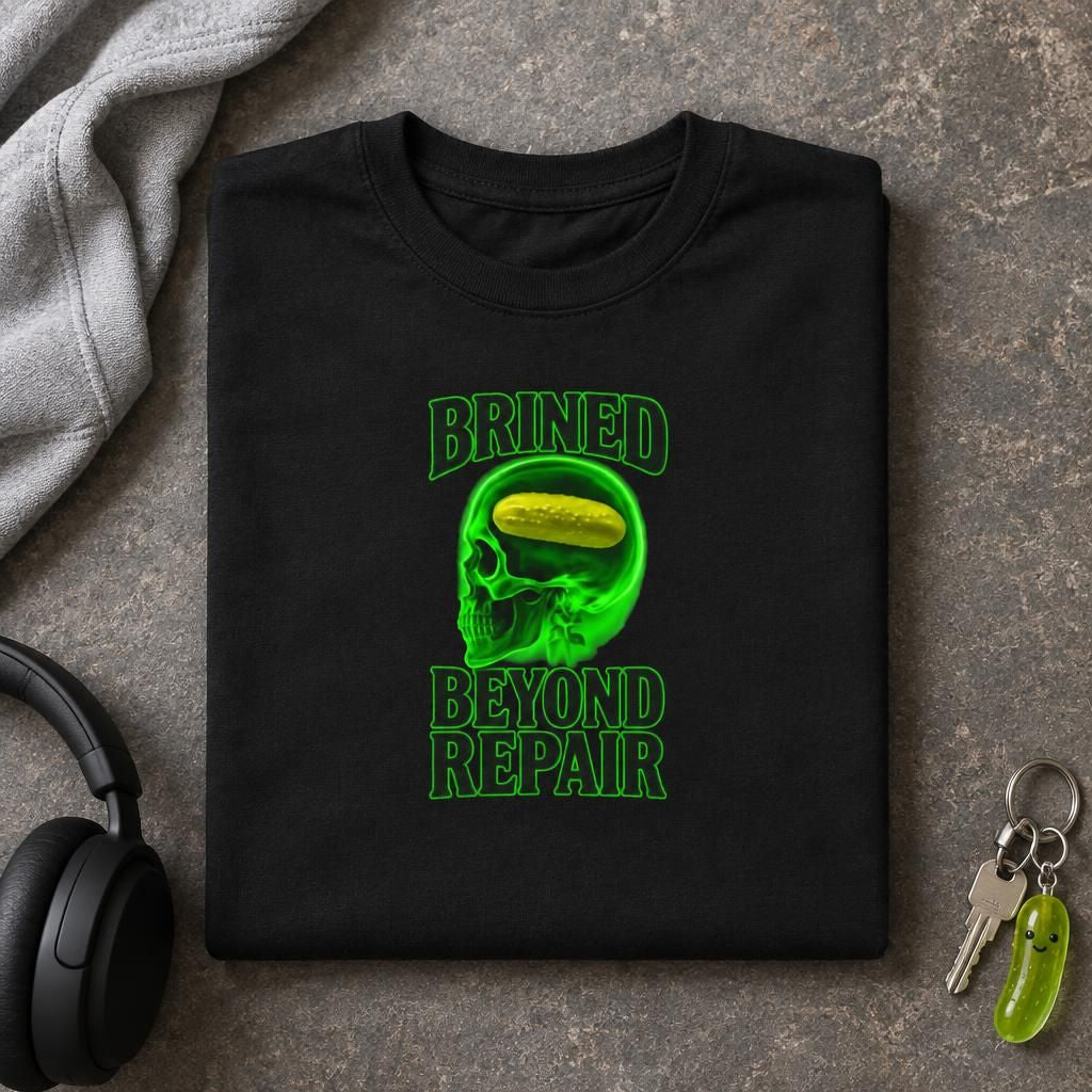 Brined Beyond Repair - Pickle Brain Meme T-Shirt