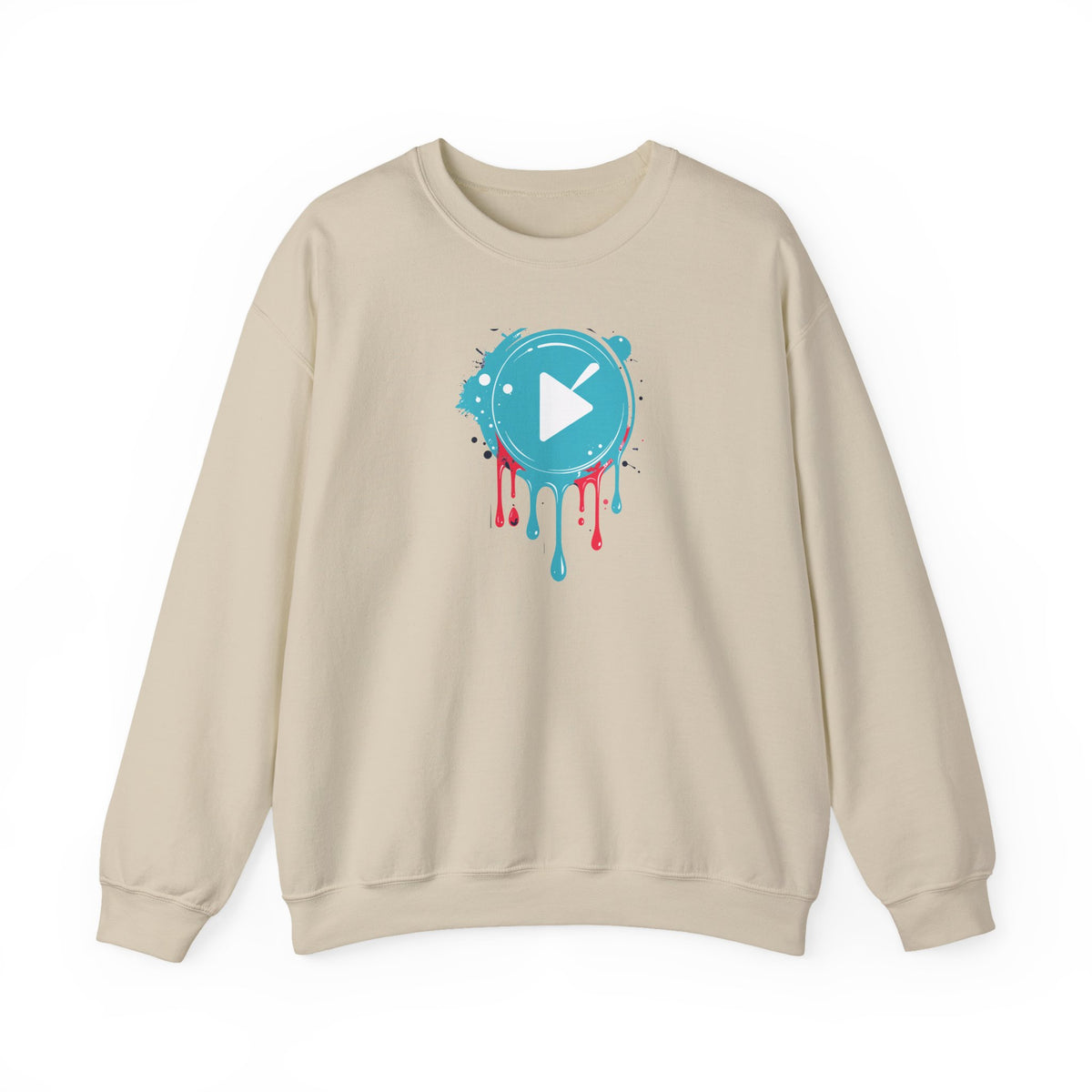 Colorful Play Button Paint Drip Crewneck Sweatshirt