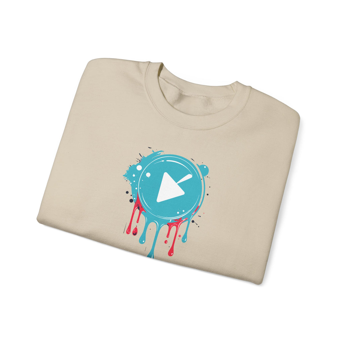 Colorful Play Button Paint Drip Crewneck Sweatshirt