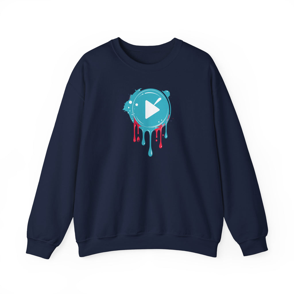 Colorful Play Button Paint Drip Crewneck Sweatshirt