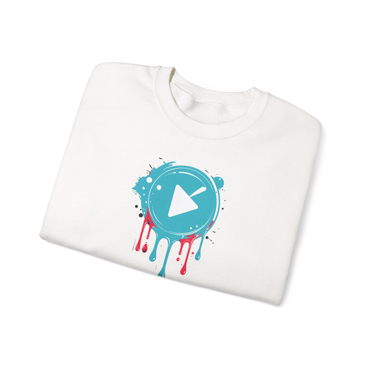 Colorful Play Button Paint Drip Crewneck Sweatshirt