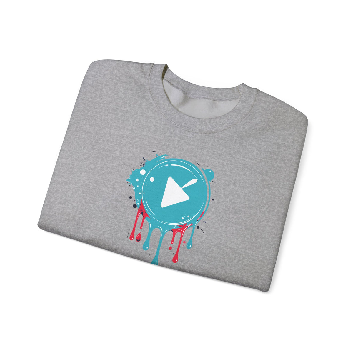 Colorful Play Button Paint Drip Crewneck Sweatshirt